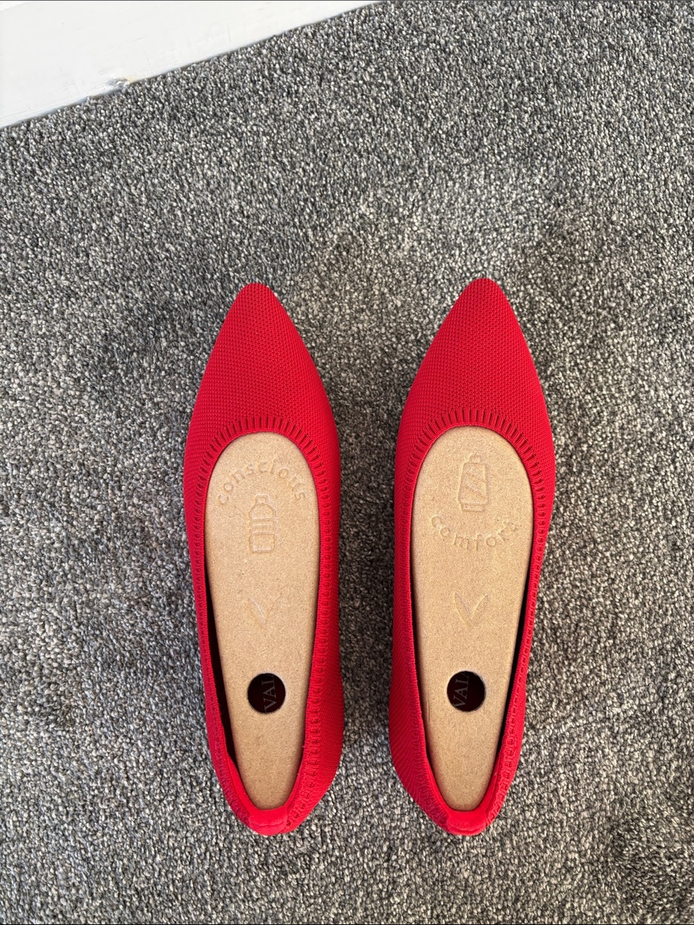 Brand New, never worn Red Pointed Knit Flats with Cushioned Insole